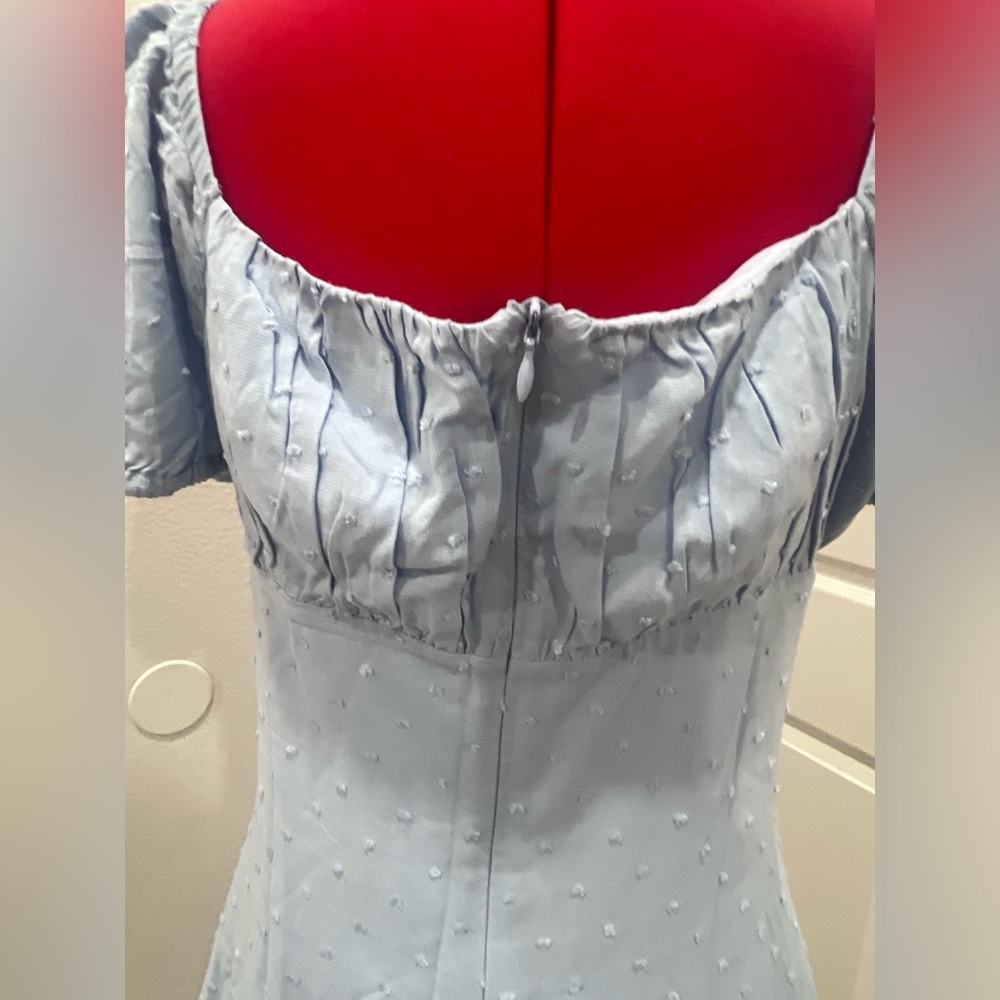 Light Blue Puff Sleeve Tie-Front Summer Dress - Picture 15 of 16